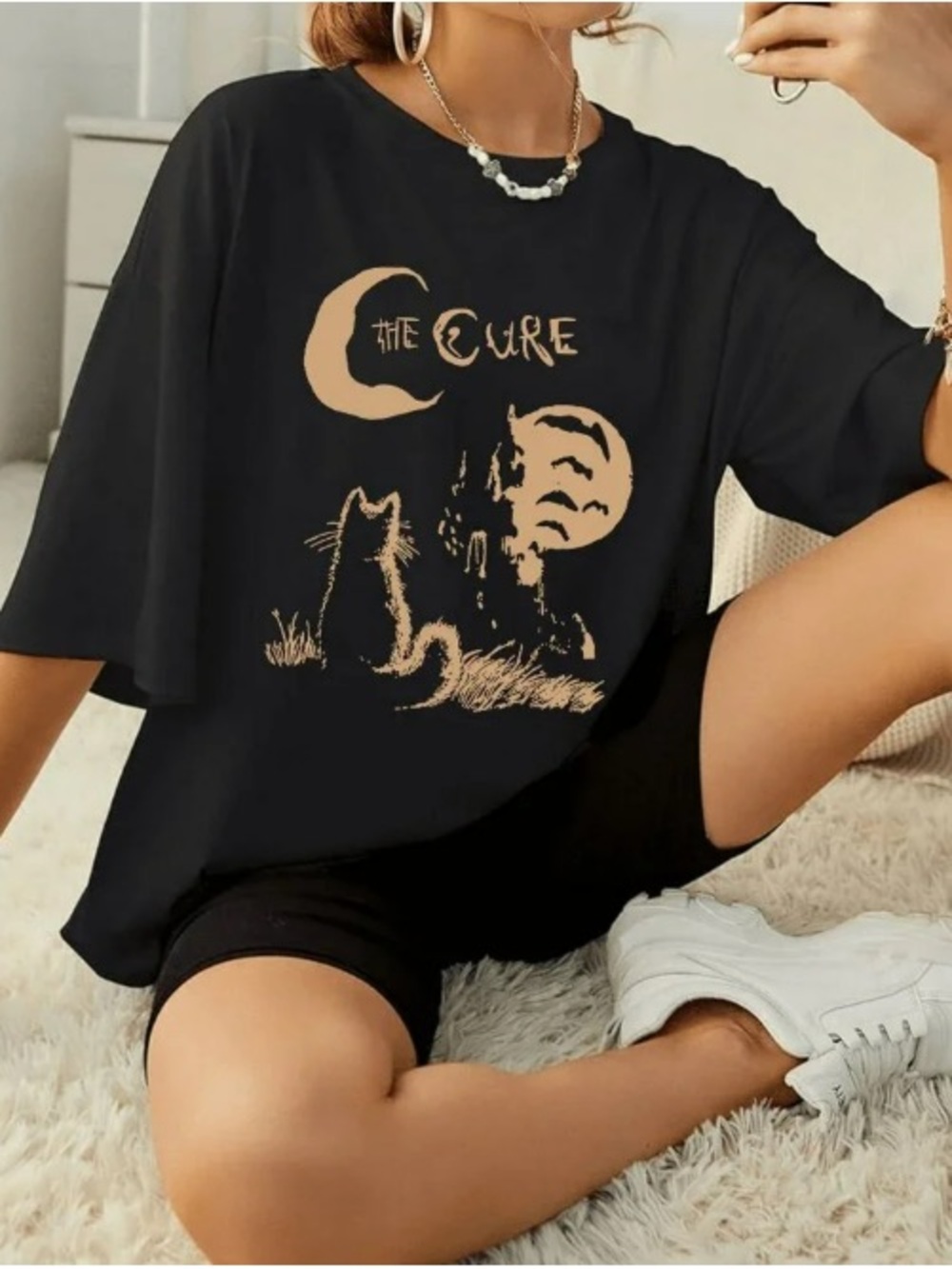 The Cure Rock Band Fan Gift Graphic Music Concert Cat Design T-shirt 90
